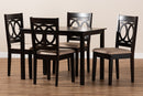 Aspen Sand Fabric Upholstered Espresso Brown 5-Piece Dining Set Baxton