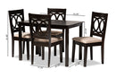 Aspen Sand Fabric Upholstered Espresso Brown 5-Piece Dining Set Baxton