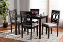Aspen Gray Fabric Upholstered Espresso Brown 5-Piece Dining Set Baxton