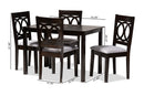 Aspen Gray Fabric Upholstered Espresso Brown 5-Piece Dining Set Baxton