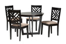 Siskal Modern Sand Fabric and Dark Brown 5-Piece Dining Set Baxton