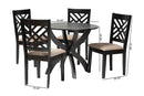 Revelle Modern Sand Fabric and Walnut Brown 5-Piece Dining Set Baxton