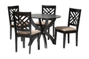 Revelle Modern Sand Fabric and Walnut Brown 5-Piece Dining Set Baxton