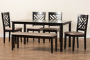 Crayton Modern Sand Fabric and Walnut Brown 6-Piece Dining Set Baxton