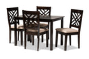 Iden Sand Fabric Upholstered Espresso Brown 5-Piece Dining Set Baxton