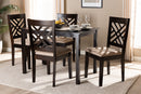 Iden Sand Fabric Upholstered Espresso Brown 5-Piece Dining Set Baxton