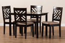 Iden Sand Fabric Upholstered Espresso Brown 5-Piece Dining Set Baxton