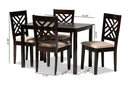 Iden Sand Fabric Upholstered Espresso Brown 5-Piece Dining Set Baxton