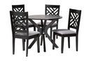 Michio Modern Gray Fabric and Dark Brown 5-Piece Dining Set Baxton