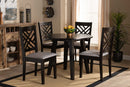 Winton Gray Fabric Upholstered and Dark Brown 5-Piece Dining Set Baxton