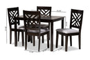 Iden Gray Fabric Upholstered Espresso Brown 5-Piece Dining Set Baxton