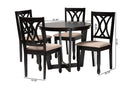 Cerne Modern Sand Fabric and Dark Brown 5-Piece Dining Set Baxton