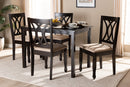 Asgart Sand Fabric Upholstered Espresso Brown 5-Piece Dining Set Baxton