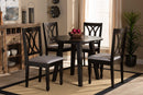 Norwich Gray Fabric Upholstered and Dark Brown 5-Piece Dining Set Baxton