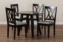 Norwich Gray Fabric Upholstered and Dark Brown 5-Piece Dining Set Baxton