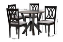 Nefeli Modern Gray Fabric and Dark Brown 5-Piece Dining Set Baxton