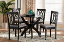 Amira Modern Gray Fabric and Dark Brown 5-Piece Dining Set Baxton