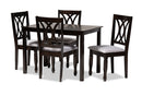 Asgart Gray Fabric Upholstered Espresso Brown 5-Piece Dining Set Baxton