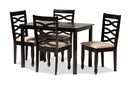 Maliyah Sand Fabric Upholstered Espresso Brown 5-Piece Dining Set Baxton