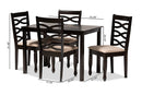 Maliyah Sand Fabric Upholstered Espresso Brown 5-Piece Dining Set Baxton