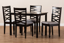 Maliyah Gray Fabric Upholstered Espresso Brown 5-Piece Dining Set Baxton