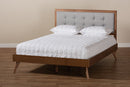Lisette Light Gray Fabric Upholstered Walnut Brown King Bed Baxton