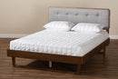 Simone Light Gray Fabric Ash Walnut King Size Platform Bed Baxton