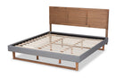 Tafari Dark Gray Fabric Ash Walnut Brown King Size Platform Bed Baxton