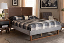 Aithan Light Gray Fabric Ash Walnut Brown King Size Platform Bed Baxton