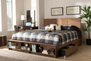 Burma Ash Walnut Brown King Size 4-Drawer Platform Storage Bed w Shelves Baxton