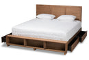 Burma Ash Walnut Brown King Size 4-Drawer Platform Storage Bed w Shelves Baxton