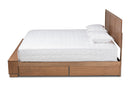 Burma Ash Walnut Brown King Size 4-Drawer Platform Storage Bed w Shelves Baxton