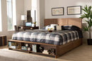 Burma Ash Walnut Brown King Size 4-Drawer Platform Storage Bed w Shelves Baxton