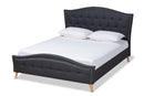 Noe Charcoal Gray Fabric Upholstered and Button Tufted King Size Platform Bed Baxton