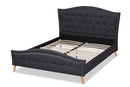 Noe Charcoal Gray Fabric Upholstered and Button Tufted King Size Platform Bed Baxton