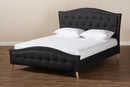 Noe Charcoal Gray Fabric Upholstered and Button Tufted King Size Platform Bed Baxton