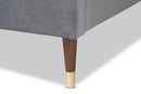 Terah Charcoal Velvet Fabric Full Size Wood Platform Bed w/Gold-Tone Leg Tips Baxton