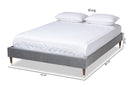 Terah Charcoal Velvet Fabric Full Size Wood Platform Bed w/Gold-Tone Leg Tips Baxton