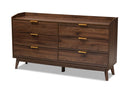 Linus Walnut Brown Finished 6-Drawer Wood Dresser Baxton