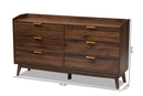 Linus Walnut Brown Finished 6-Drawer Wood Dresser Baxton