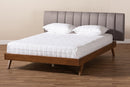 Harper Gray Fabric Upholstered Walnut King Size Bed Baxton