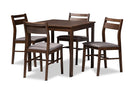 Nadira Gray Fabric Upholstered Dark Walnut-Finished 5-Piece Wood Dining Set Baxton