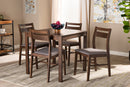Nadira Gray Fabric Upholstered Dark Walnut-Finished 5-Piece Wood Dining Set Baxton