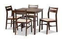 Nadira Beige Fabric Upholstered Dark Walnut-Finished 5-Piece Wood Dining Set Baxton