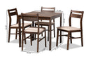 Nadira Beige Fabric Upholstered Dark Walnut-Finished 5-Piece Wood Dining Set Baxton