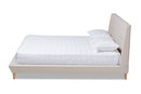 Powell Beige Fabric Upholstered King Size Wingback Platform Bed Baxton