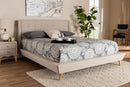 Powell Beige Fabric Upholstered King Size Wingback Platform Bed Baxton
