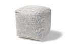 Pocillo Ivory and Blue Handwoven Cotton Paisley Pouf Ottoman Baxton