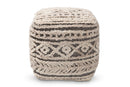 Flynn Moroccan Inspired Beige and Brown Handwoven Hemp Pouf Ottoman Baxton