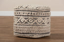 Flynn Moroccan Inspired Beige and Brown Handwoven Hemp Pouf Ottoman Baxton